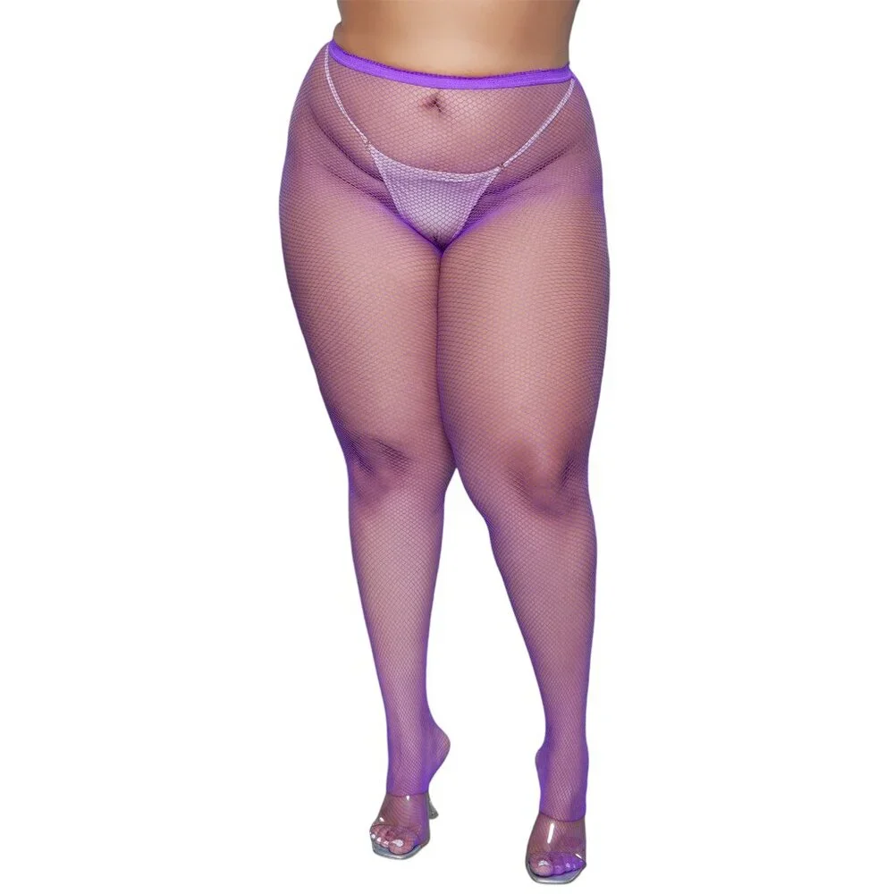 High Waisted Fishnet Pantyhose - Purple